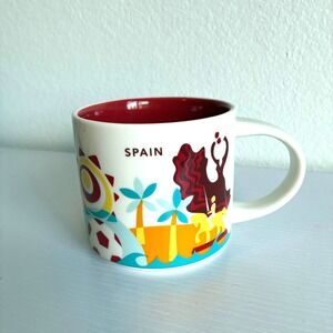 Starbucks You Are Here Collection Spain Ceramic Mug 14oz Red Interior 2020 EUC
